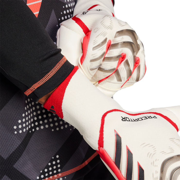 JM8344 adidas Predator 25 Pro Hybrid Goalkeeper Gloves White / Ruby Re