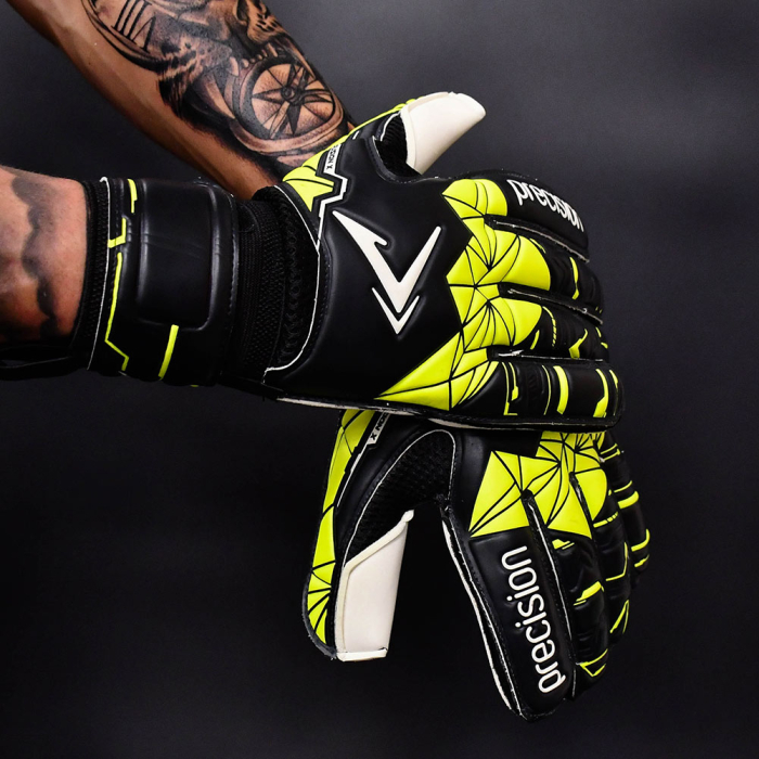 Precision Fusion X Flat Cut Finger Protect Goalkeeper Gloves Black/Flu