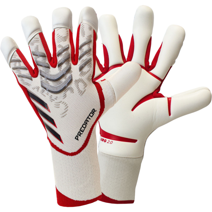 JM8344 adidas Predator 25 Pro Hybrid Goalkeeper Gloves White / Ruby Red